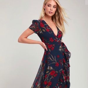 Navy Floral Midi Wrap Dress (from Lulus)